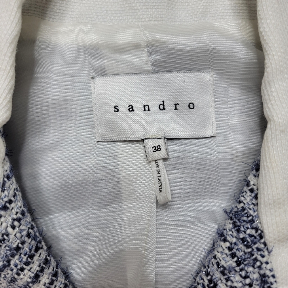 Sandro Paris‎ Vernis Tweed Moto Jacket Blue White Gray Size 38 - Picture 10 of 14